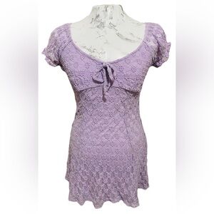No comment Babydoll Floral Lace MINI Dress Sz M Lavender Fairy Romantic Coquette